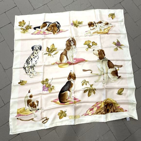 Salvatore Ferragamo Accessories - SALVATORE FERRAGAMO 100% SILK TWILL SCARF 34" SQUARE DOGS